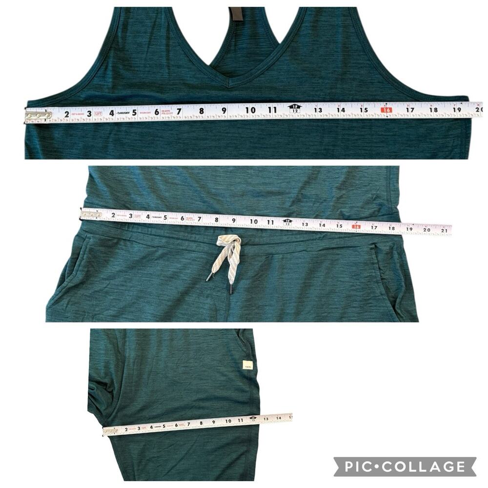 Vuori Lux Sleeveless Jumpsuit Jade Green Heather Racerback Adjustable Waist XL - Picture 9 of 12